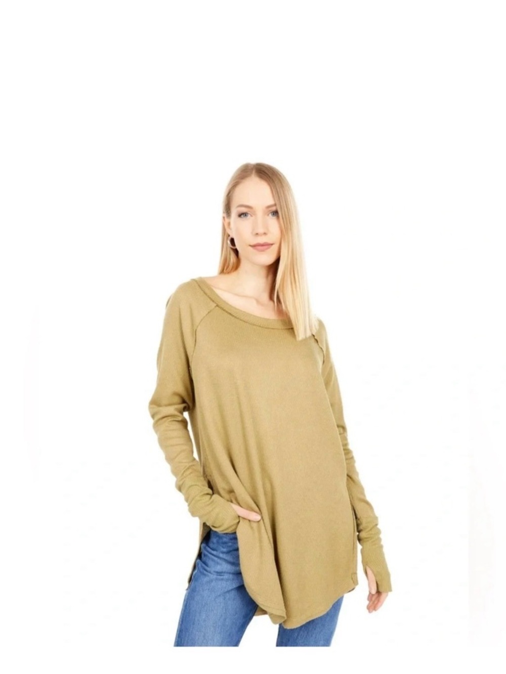 We The Free Olive Long Sleeve Tunic Top